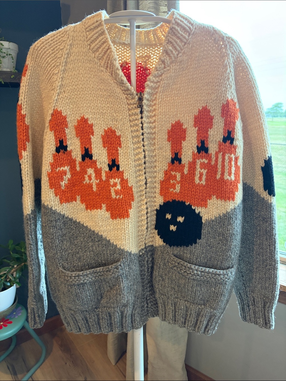 Rare Collectible Vintage 1950s Hand Knit Bowling Cardigan